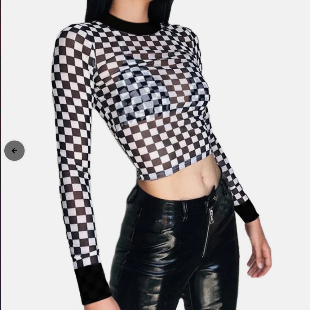 Women’s long sleeve plaid mesh top